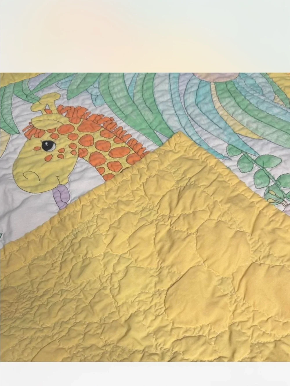 Vintage Yellow Giraffe Baby Quilt - Pastel Jungle Nursery Blanket